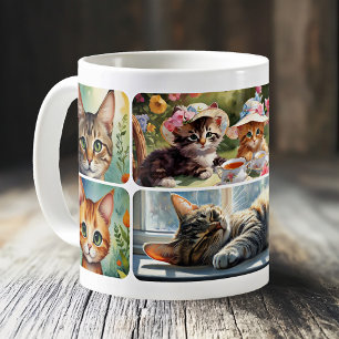 Caneca De Café Colagem de Arte Fina Senhora Gata Louca