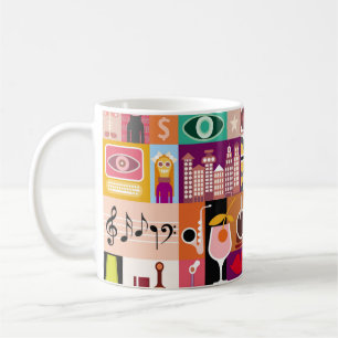 Caneca De Café Colagem de arte, ilustração musical da safra. Patc