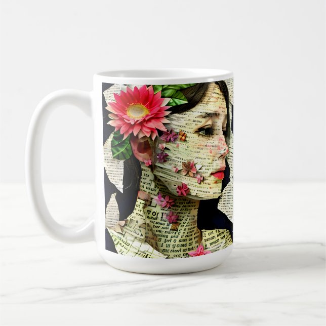 Caneca De Café Colagem de Arte Mulher Bonita   (Esquerda)