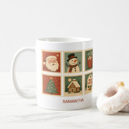Caneca De Café Colagem de Carimbo de Natal Retroativo Personaliza