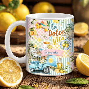 Caneca De Café Colagem de Citrino Turquesa Rosa Mediterrâneo