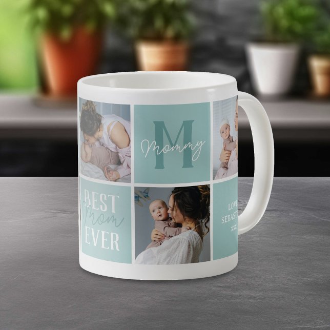 Caneca De Café Colagem de Fotografias da Mãe Teal Moderna (Criador carregado)