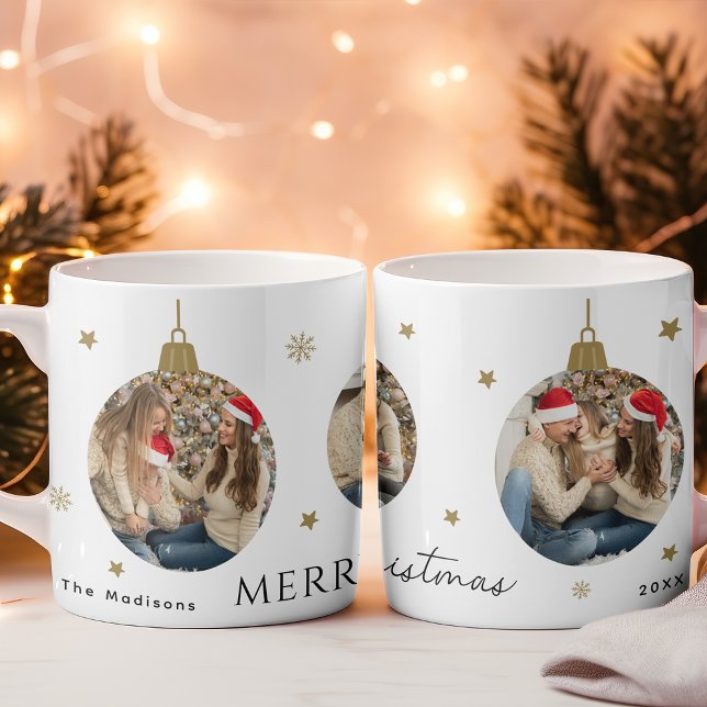 Caneca De Café Colagem de Fotografias de Enfeites de natal Dourad (Criador carregado)