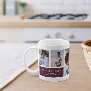 Caneca De Café Colagem de Fotografias de Monograma e Nome da Famí