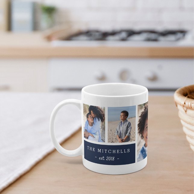 Caneca De Café Colagem de Fotografias de Monograma e Nome da Famí (Criador carregado)