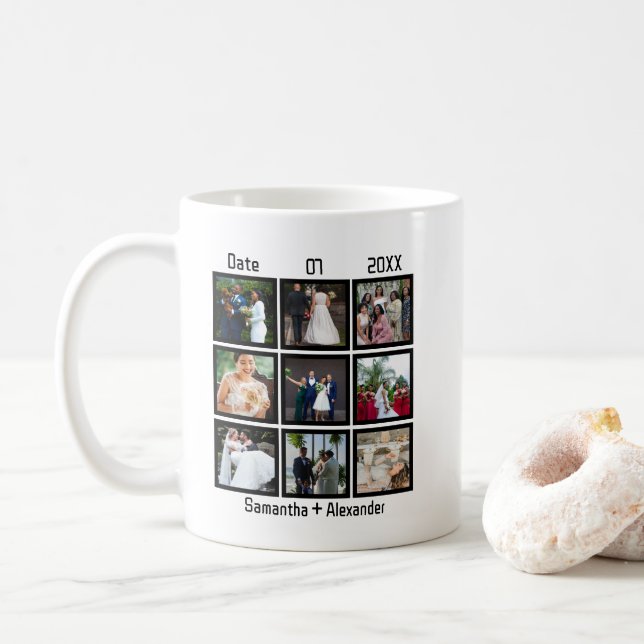 Caneca De Café Colagem de Fotografias do Aniversário de Casamento (Com Donut)