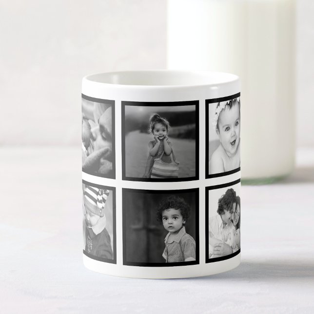 Caneca De Café Colagem de Fotografias Personalizada Branco Preto  (Criador carregado)