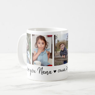 Caneca De Café Colagem de Fotos 5 Nomes dos Netos Amo Você Vovó