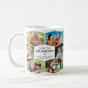 Caneca De Café Colagem de Fotos Avó 14 Padrão Hexágono