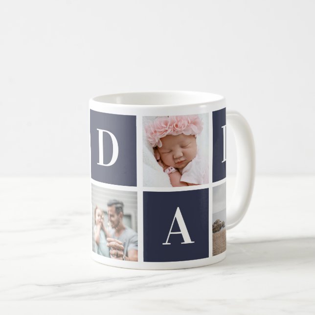 Caneca De Café Colagem de Fotos Azul 5 I Love Pai Mug (Frente Esquerda)