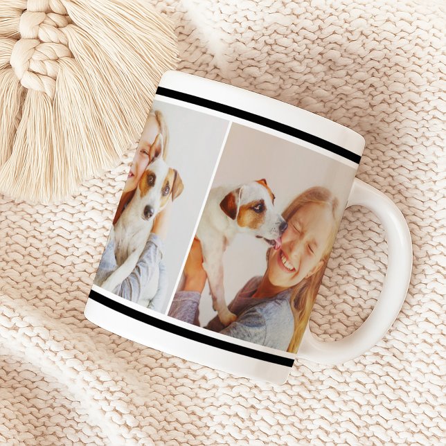 Caneca De Café Colagem de Fotos com Faixa Preta Clássica (Criador carregado)