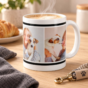 Caneca De Café Colagem de Fotos com Faixa Preta Clássica