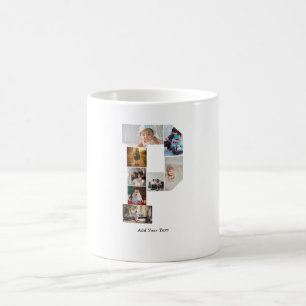Caneca De Café Colagem de Fotos com Letra P em Preto e Branco