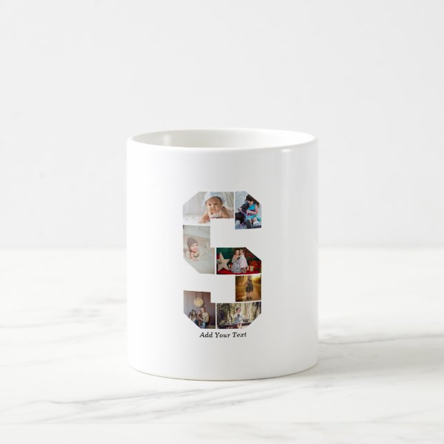 Caneca De Café Colagem de Fotos com Letra S em Preto e Branco (Centro)