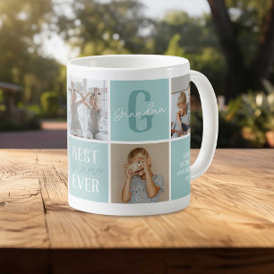 Caneca De Café Colagem de Fotos da Avó em Azul Verde Moderno