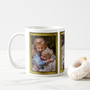 Caneca De Café Colagem de Fotos da Família 3 Imagens Douradas F
