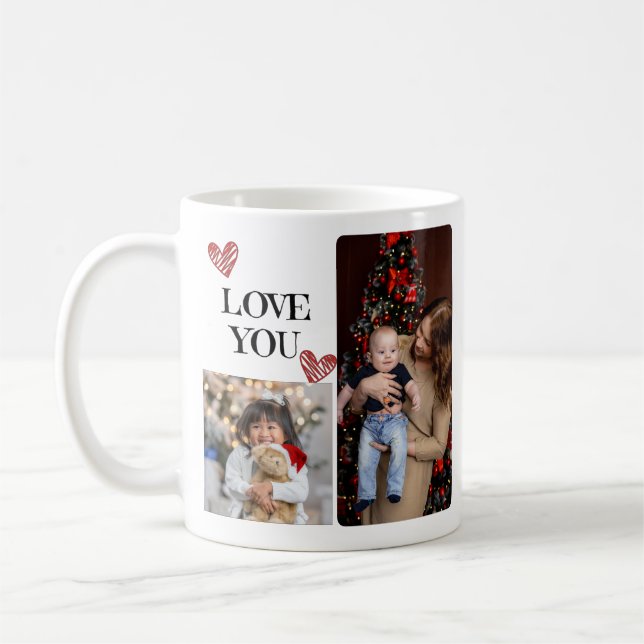 Caneca De Café Colagem de Fotos da Família - 4 Fotos e Texto Pers (Esquerda)