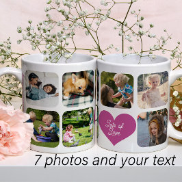 Caneca De Café Colagem de fotos da família 7 fotos com nome perso