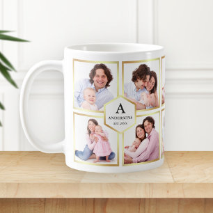 Caneca De Café Colagem de Fotos da Família com 10 Imagens Branco