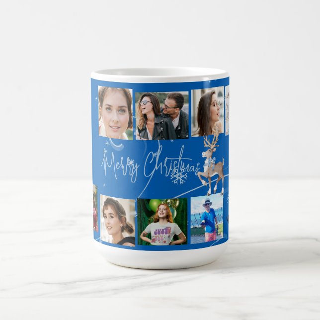 Caneca De Café Colagem de Fotos da Família Natal Blue Deer (Centro)