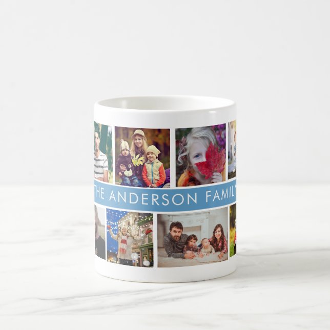 Caneca De Café Colagem de Fotos da Família Nome Personalizado Kid (Centro)