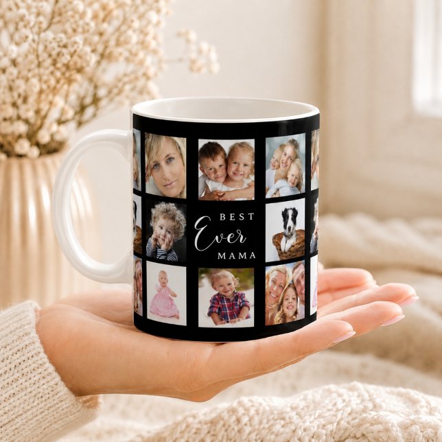 Caneca De Café Colagem de fotos da mãe em preto e branco (Criador carregado)