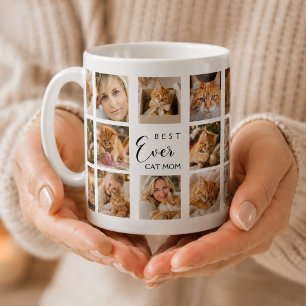 Caneca De Café Colagem de fotos da mãe gata branca e preta