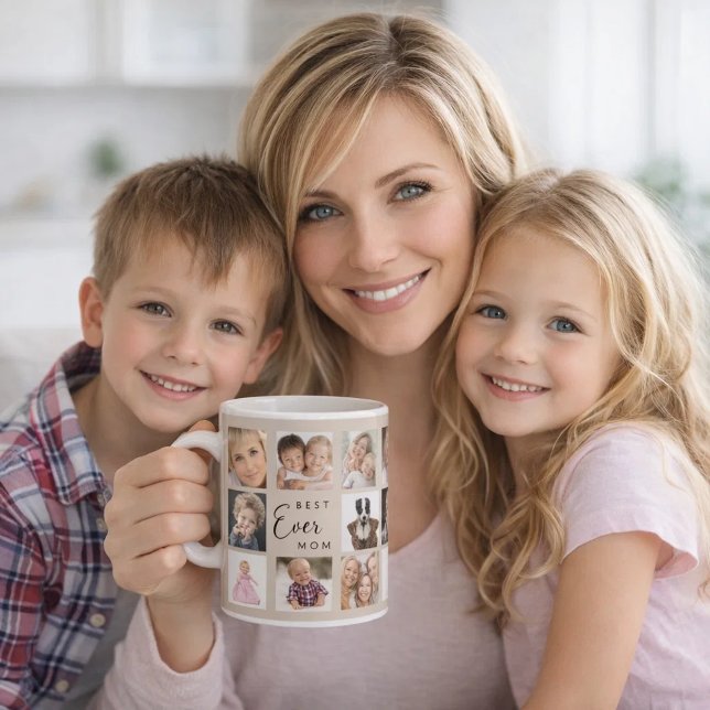 Caneca De Café Colagem de fotos da mãe marfim creme (Criador carregado)