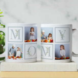 Caneca De Café Colagem de Fotos da Mamãe com Letras em Aquarela