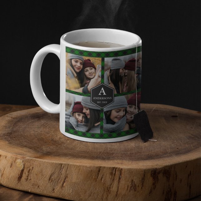 Caneca De Café Colagem de Fotos da Xadrez de Búfalo Verde Lumberj (Criador carregado)