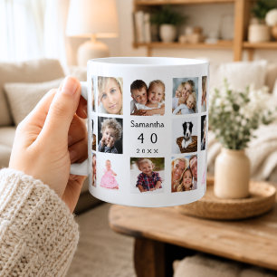 Caneca De Café Colagem de fotos de aniversário branco e preto