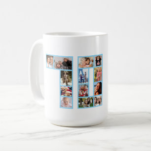 Caneca De Café Colagem de Fotos de Aniversário de 70 anos Azul