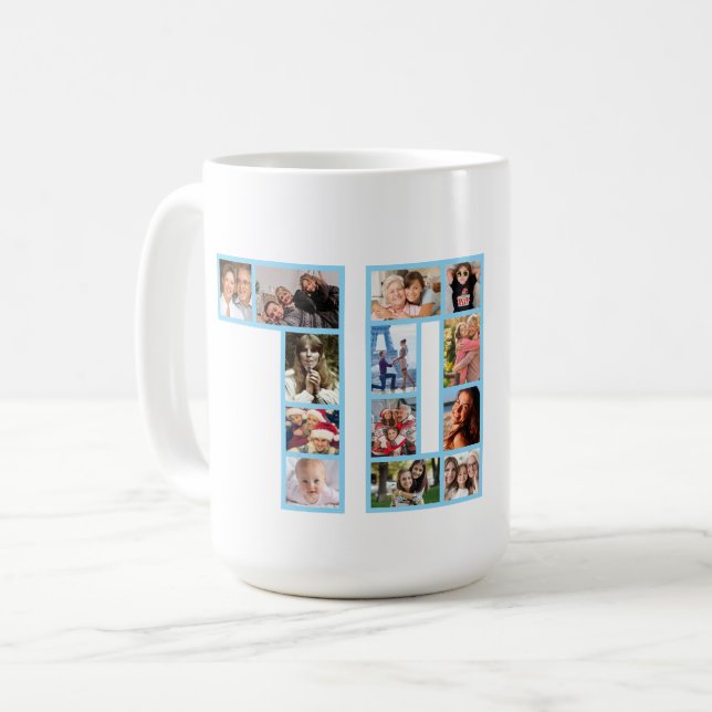 Caneca De Café Colagem de Fotos de Aniversário de 70 anos Azul  (Frente Esquerda)