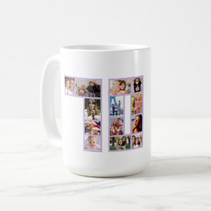 Caneca De Café Colagem de Fotos de Aniversário de 70 anos roxo