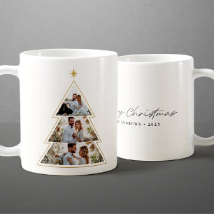 Caneca De Café Colagem de Fotos de Árvore de Natal Minimalista Mo