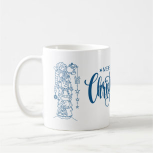 Caneca De Café Colagem de Fotos de Estilo Azul Árvore de Natal Fe