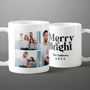 Caneca De Café Colagem de Fotos de Família Merry & Bright 3 Natal