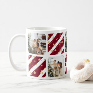 Caneca De Café Colagem de Fotos de Família Vermelho Férias de Nat