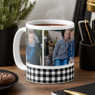 Caneca De Café Colagem de Fotos de Férias com Xadrez Preto Búfalo