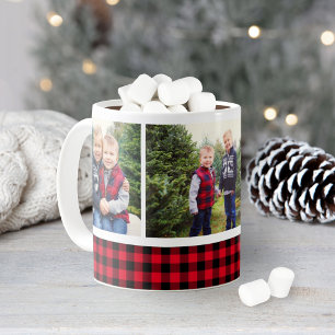 Caneca De Café Colagem de Fotos de Férias em Xadrez Búfalo Vermel