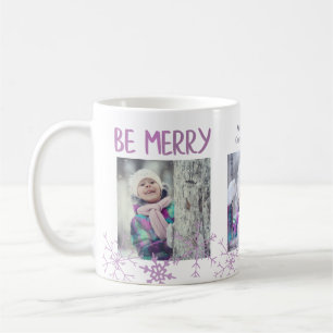 Caneca De Café Colagem de Fotos de Férias Seja Alegre Flocos de N