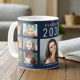 Caneca De Café Colagem de Fotos de Formatura Azul Graduação