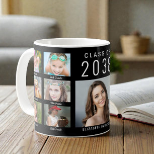 Caneca De Café Colagem de Fotos de Formatura Preto Graduação