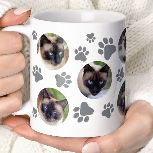 Caneca De Café Colagem de Fotos de Impressão de Pata de Gato Cinz