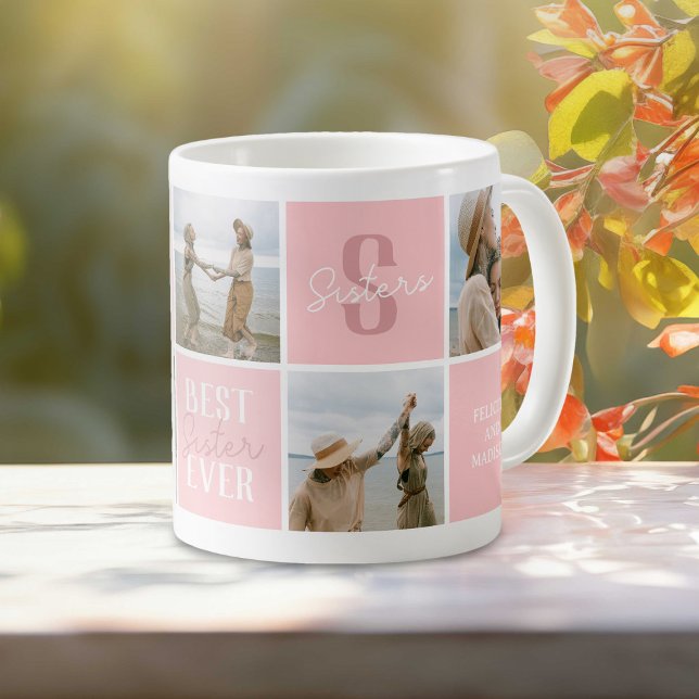Caneca De Café Colagem de Fotos de Irmã Moderna Rosa (Criador carregado)