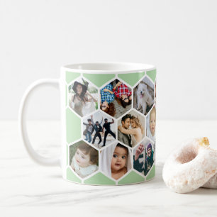 Caneca De Café Colagem de Fotos de Mel Hexagonal Verde 20 Imagens