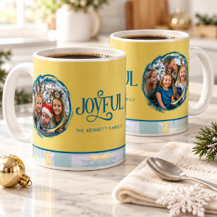 Caneca De Café Colagem de Fotos de Natal Azul e Dourado Alegre