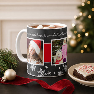Caneca De Café Colagem de Fotos de Natal em Quadro Negro Festivo