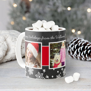 Caneca De Café Colagem de Fotos de Natal em Quadro Negro Festivo