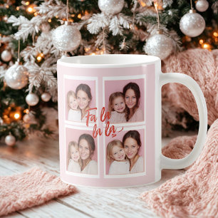 Caneca De Café Colagem de Fotos de Natal Moderna Rosa   Fa La La